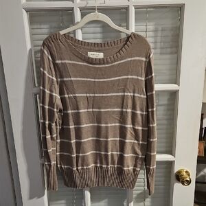 ❤️Sonoma Tan and Silver Striped Crew Neck Sweater. Sz L
